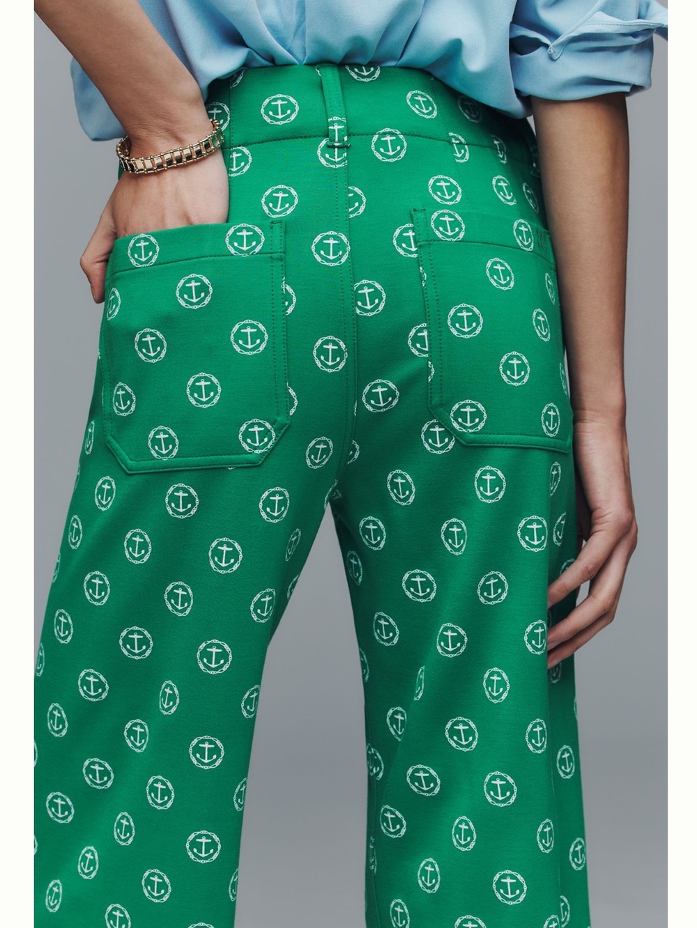 ⚓️Anthropologie Colette Pants Maeve Cropped Wide-Leg Ponte New Green Anchor - Picture 3 of 14